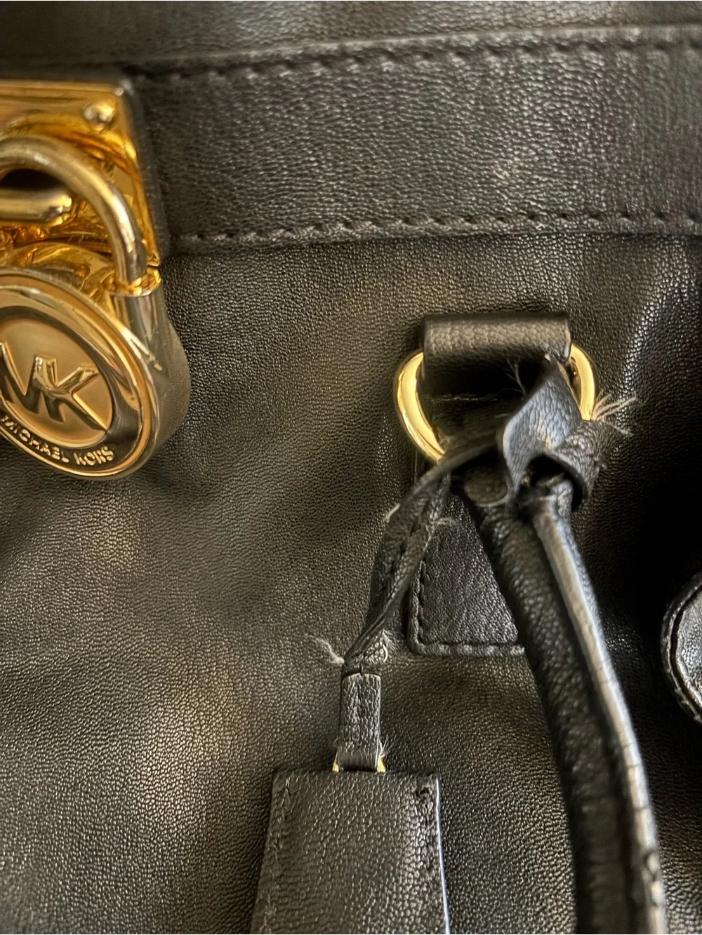 Michael Kors Black Leather Structured Satchel with Gold Hardware